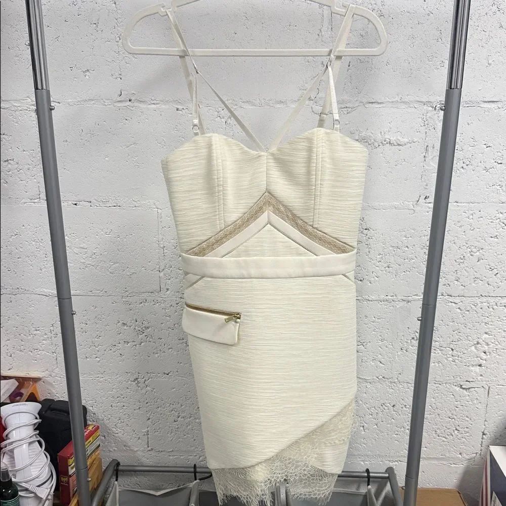 NWT White Spaghetti Strap - Size 2 THREE FLOOR Brand - Back Zipper Lace Bottom